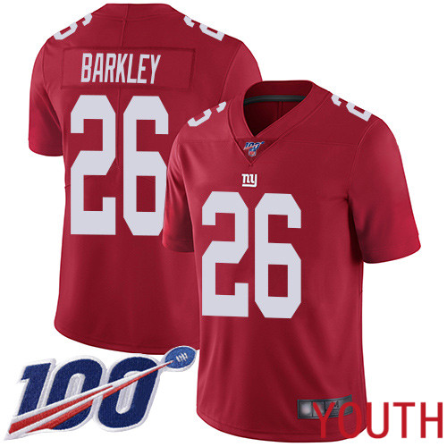 Youth New York Giants #26 Saquon Barkley Red Limited Red Inverted Legend 100th Season Football NFL Jersey